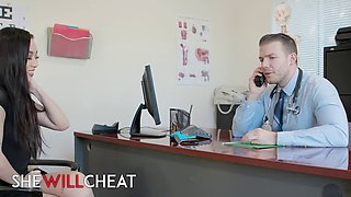 Kimmy Kimm, the naughty teen, wants to cheat on her doctor with a big dick in her shaved pussy