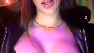 Busty curly brunette with big boobs fucks on couch