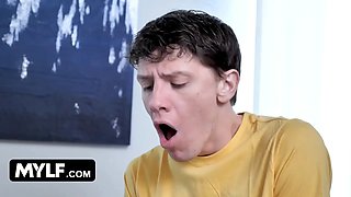 Big titted step moms catch their respective stepsons masturbating & help them pull out the sexual stress