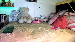 Busty curly brunette with big boobs fucks on couch