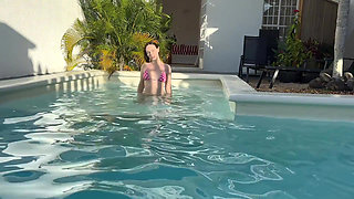 Elliz Took a Dip in the Pool, Then-still Wet-went Inside to Bounce on a Pillow and a Dildo