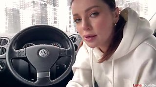 Cum in MILF Luna Roulette's mouth in the parking lot