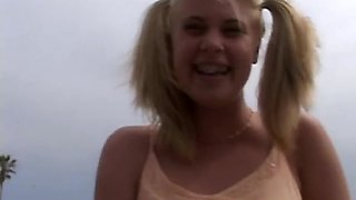 Petite 18yo girl masturbating on the beach