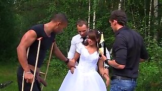 The groom the sexy bride fucked hard in the woods