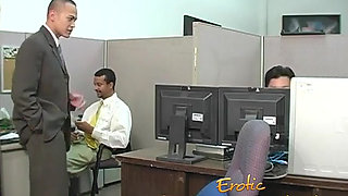 Femdom milf jizzed on feet after slave jerking his black cock