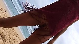 Public Beach Butt Plug Insertion by a Solo Female