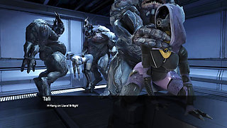 A crowd of ogres with giant cocks fuck skinny girls in all holes