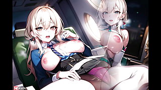 Submissive and innocent air hostesses at your complete service! (with pussy masturbation ASMR sound!) Uncensored Hentai
