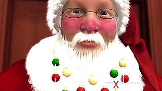 Santa claus plays with a super lovely nerdy girl