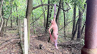 Self Whipped Naked and Tied from a Tree until Orgasm