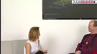 German Blonde Hottie Sucks Giant Dildo Then Rides It Hard On Bed