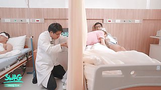 Threesome in the Hospital: Slutty Nurse Gets Fucked by Doctor and Patient