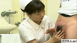 Subtitled Japanese doctor nurse handjob with cumshot