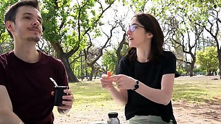 Cute Teen Couple's Public Blowjob at the Park