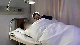 Lustful Asian nurse in uniform sits on top of a thick cock