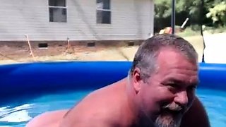 Bearded Daddy Plays Naked by the Pool