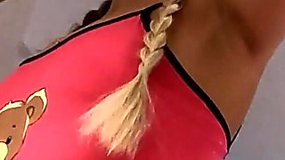 Hot Beautiful Cute and Horny French Blonde Flashes Her Tight Shaved Pussy and Naked Ass Under Her Satin Nightie