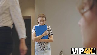 VIP4K. Office workers use dildo and pussy licking for a lunch break