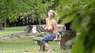 Watch Me From Behind Trees When I Make Naked in Park and Milking My Boobs