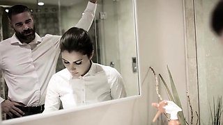 Intimidated euro maid has no choice then to fuck her boss