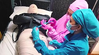 Nurse DominaFireOfficial Mummifies Patient & Fingers His Cock Sounding For Cum - Medical BDSM Bondage