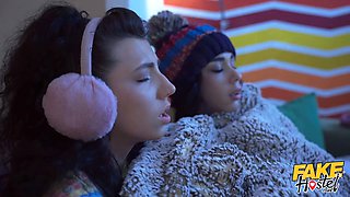 Faux hostel - skinny teenagers in warm socks feel the fever with giant cock in three way