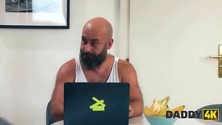 Daddy4k. Big Tits teenie chick cheats on her boyfriend with his stepdaddy in front of him