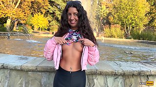 Katty Shows Her Tits in a Park - Flashing