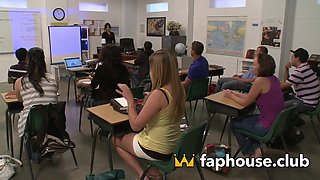 Curvy MILF Teacher's Titty Fucking with Naughty Student in the Classroom