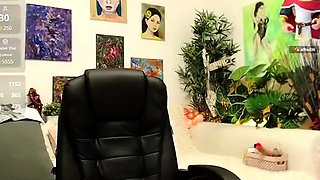 Busty curly brunette with big boobs fucks on couch