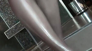 Glossy Nylon Secretary - From Office Tease to Wet Pantyhose Shower