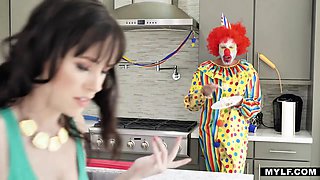 40 yo birthday milf Alana Cruise is fucked by one kinky guy in funny clown costume