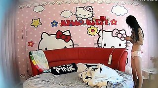 Amateur teen in colorful panties get dildoed and fucked hard