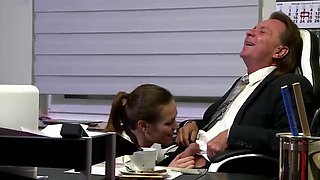 Sexy secretary brunette in stockings gets fucked by Big George