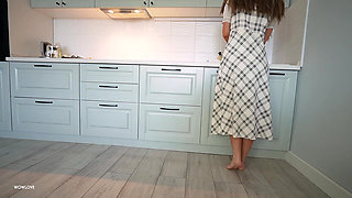 Step Mom Caught Step Son with Boner While Cooking and Helped Him Cum on Her Big Round Ass