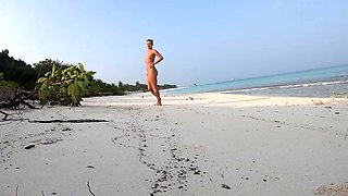 Blonde Solo Female's Nudist Walk on the Beach