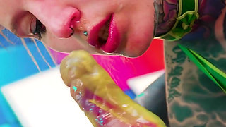 Alt Tattooed Cuties in Latex Lesbian Fuck with Strap on and German Dirty Talk