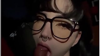 Pierced Goth Girl Takes A Cumshot Outdoors