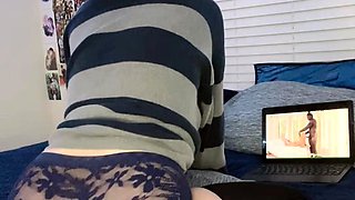 Brunette milf in stockings masturbating by dildo on webcam