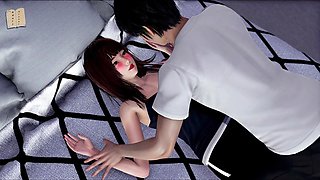 Shaved pussy gamer gets steamy in erotic visual novel action