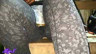 Young Ebony MILF Flashes Her Wet Pussy at Rooftop Bar