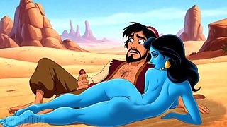 Aladdin and Queen Jasmine make Disgraceful Desires to the Genie. Toon Pornography Parody.