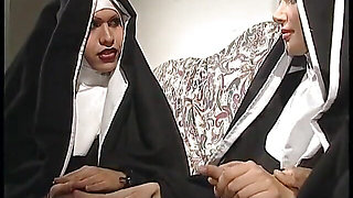 A dirty nun involved in an orgy with a shemale