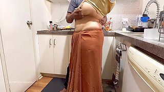 Indian Couple Romance In The Kitchen - Saree Sex - Saree Lifted Up Ass Spanked Boobs Press