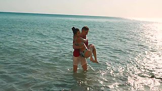 Dirty seaside thrills: Brunettes Christafeer and Jane go wild in the sand