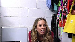 Mall cop banging milf thief in high heels on his office desk