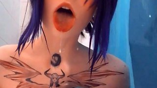 Busty curly brunette with big boobs fucks on couch