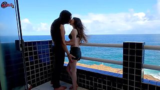 Hot Teen Stepsister Gives Handjob on Oceanview Terrace - Dolls Cult Public Sex