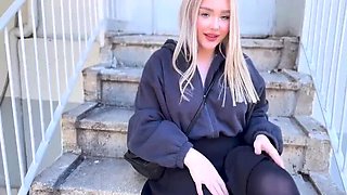 Blonde Teen Shows Pussy on First Date - Public Creampie with Big Tits Russian 18 Year Old