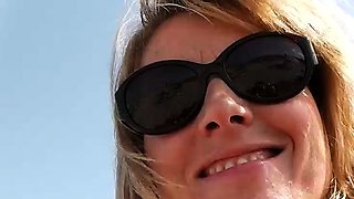 Blowjob in a public place from a blonde GF